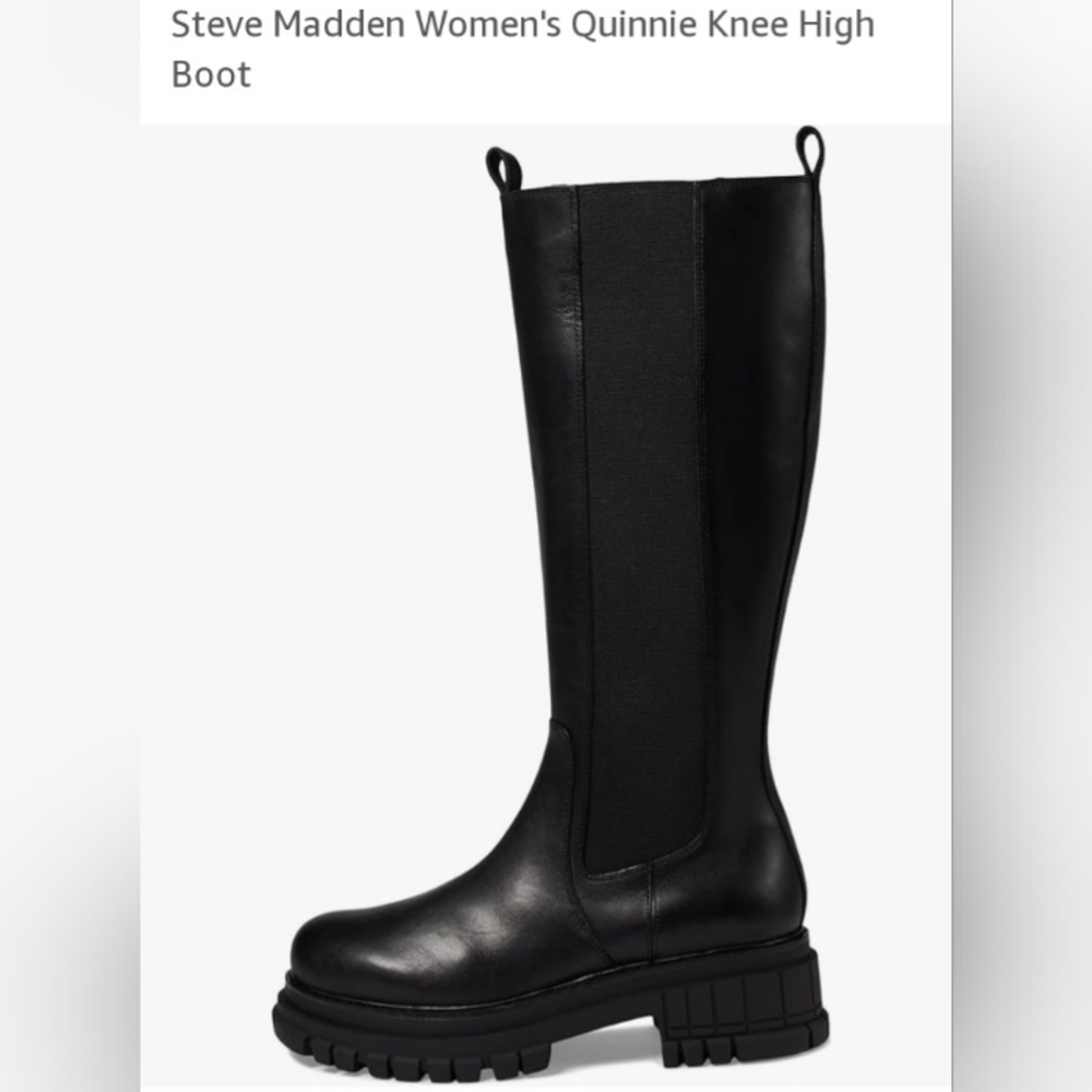 Steve Madden Women's Quinnie Fashion Lug Sole Knee Leather Boot NEW - Picture 2 of 16